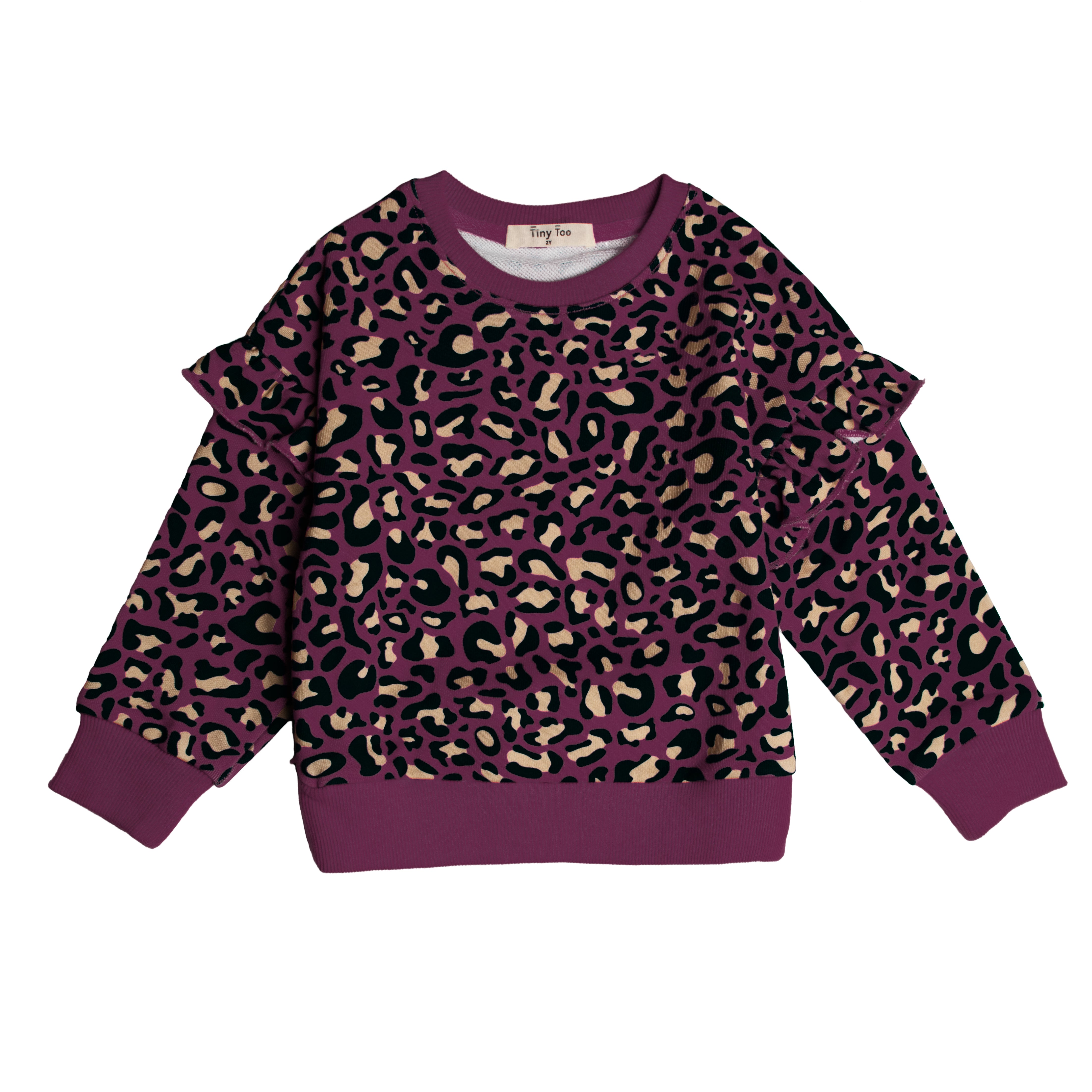 Girls Raspberry Leapord Ruffle Sleeve Top