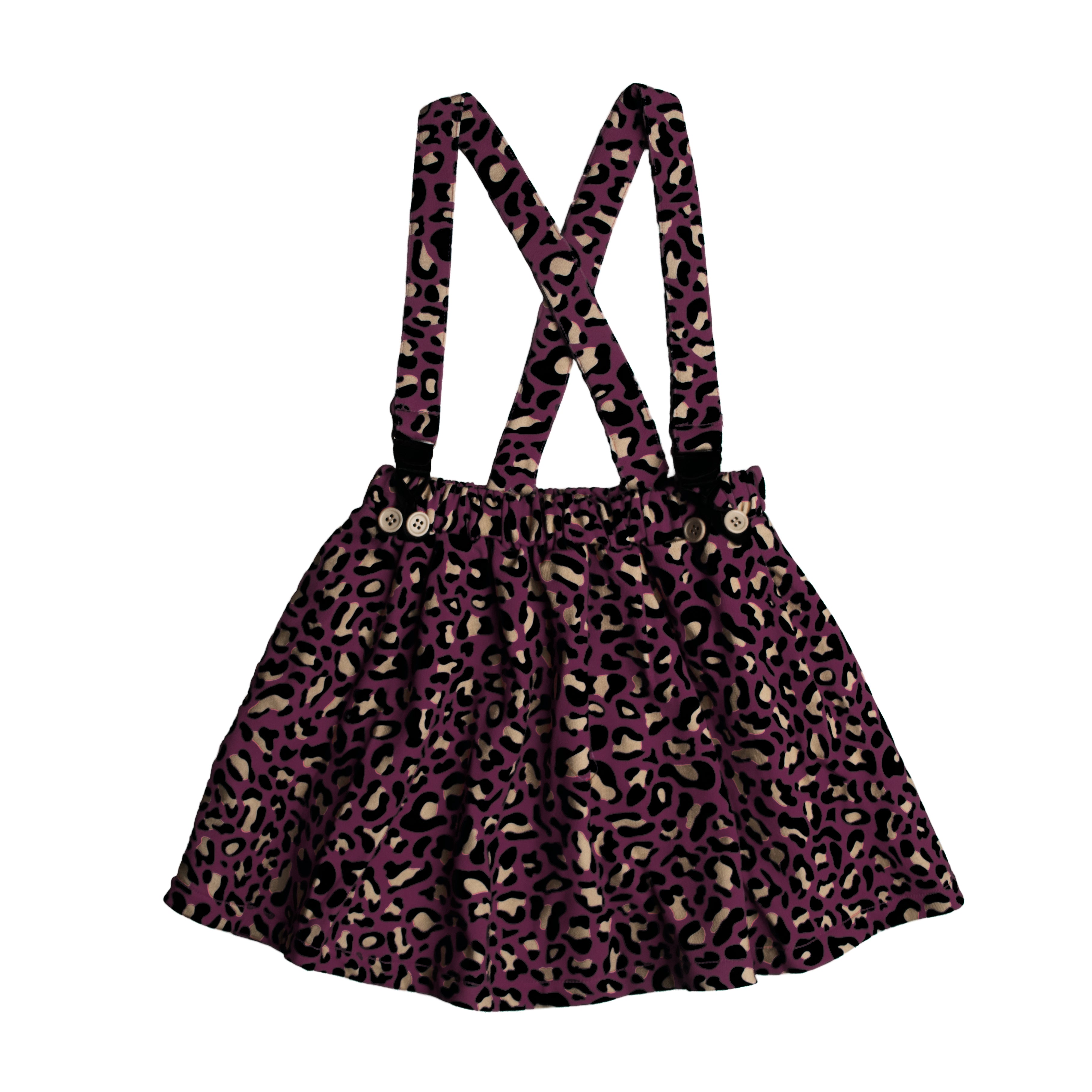 Raspberry Leapord Skirt With Suspenders